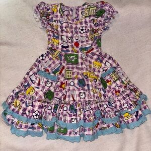 Colorful School Patterned Dress with Ruffle Details